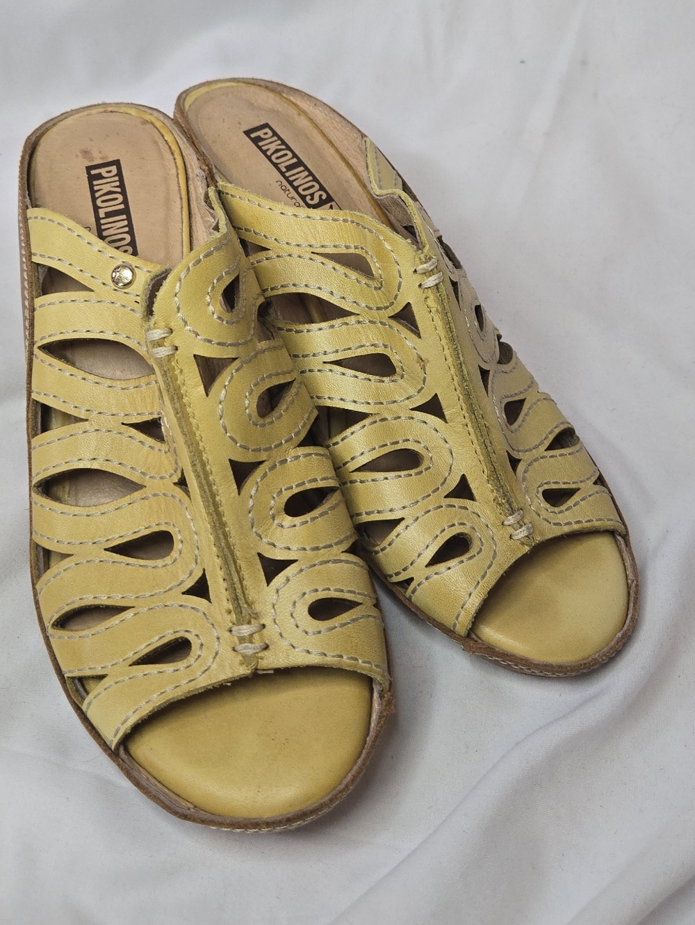 PIKOLINOS Capri Yellow Leather Cutout Slide Comfort Wedge Sandals Women 37/6.5-7